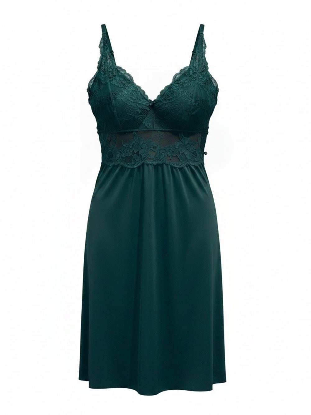 La Vie En Rose Lace-Trim Chemise in Deep Teal